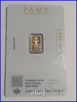 1 gram Gold Bar PAMP Suisse Fortuna 999.9 Fine in Sealed Assay