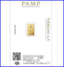 1 gram Gold Bar PAMP Suisse Fortuna 999.9 Fine in Sealed Assay Box Of 25