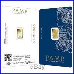 1 gram Gold Bar PAMP Suisse Lady Fortuna Veriscan. 9999 Fine (In Assay)