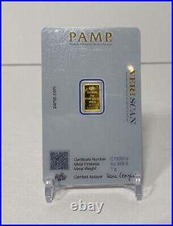 1 gram Gold Bar PAMP Suisse Lady Fortuna Veriscan. 9999 Fine Sigma Tested