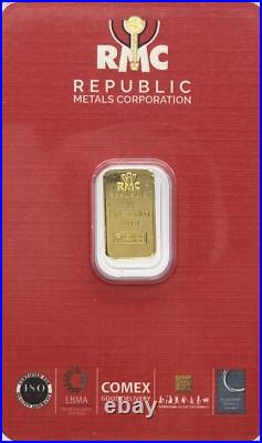 1 gram Gold Bar Republic Metals Corp 999.9 Fine #1906