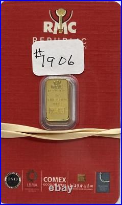 1 gram Gold Bar Republic Metals Corp 999.9 Fine #1906