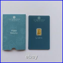 1 gram Gold Bar Royal Mint Britannia HAPPY BIRTHDAY 999.9 Fine in Assay