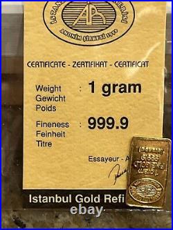 1 gram IGR. 9999 Fine Gold Bar Istanbul Gold Refinery Sealed Assay