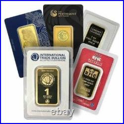 1 oz. 9999 Fine Gold Bar Brand Name With Assay Card Our Choice of Mix Mints
