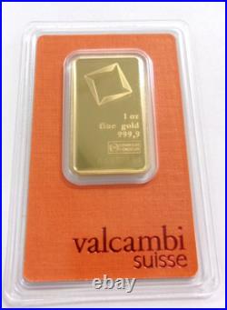 1 oz. 999 Fine Gold Valcambi Suisse Gold Bar in Assay
