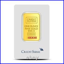 1 oz Credit Suisse Gold Bar. 9999 Fine Gold In Assay Card In Stock