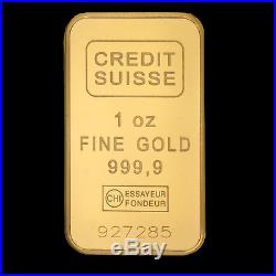 1 oz Credit Suisse Gold Bar. 9999 Fine In Assay