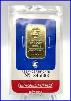 1 oz Engelhard Gold Vintage Bar. 9999 Fine (With/In Assay)