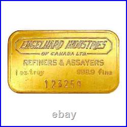 1 oz Engelhard Industries Gold Vintage Bar. 9999 Fine