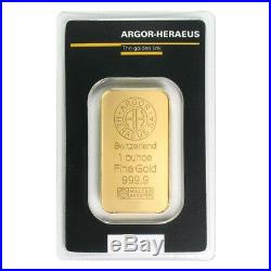 1 oz Gold Bar Argor-Heraeus. 9999 Fine (In Assay)
