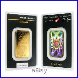 1 oz Gold Bar Argor-Heraeus. 9999 Fine KineBar Design (In Assay)