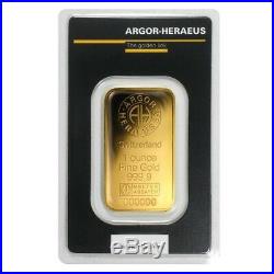 1 oz Gold Bar Argor-Heraeus. 9999 Fine KineBar Design (In Assay)