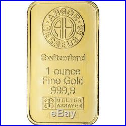 1 oz. Gold Bar Argor Heraeus 999.9 Fine in Assay