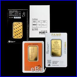 1 oz Gold Bar Brand Name (Random, In Assay Card). 9999 Fine Gold