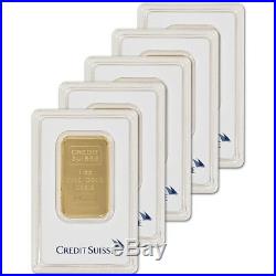 1 oz. Gold Bar Credit Suisse 99.99 Fine in Assay Five (5) Bars