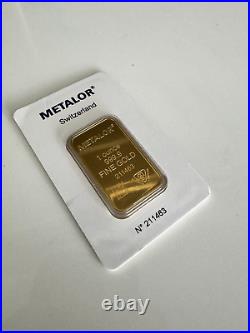 1 oz Gold Bar METALOR Switzerland 999.9 Fine in Sealed Assay