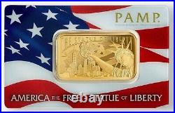 1 oz Gold Bar PAMP America The Free Statue of Liberty. 9999 Fine Gold Bar 1 oz Gold Bar PAMP America The Free Statue of Liberty. 9999 Fine Gold Bar