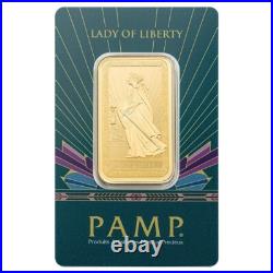 1 oz Gold Bar PAMP Lady of Liberty. 9999 Fine Gold Bar (In Assay)