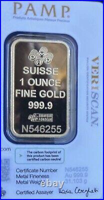 1 oz Gold Bar PAMP Suisse Fortuna 999.9 Fine in Sealed Assay