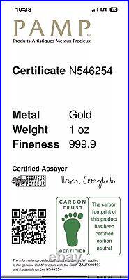 1 oz Gold Bar PAMP Suisse Fortuna 999.9 Fine in Sealed Assay