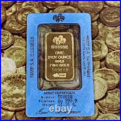 1 oz. Gold Bar PAMP Suisse Lady Fortuna. 9999 Fine