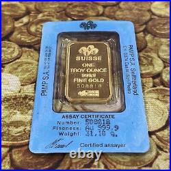 1 oz. Gold Bar PAMP Suisse Lady Fortuna. 9999 Fine