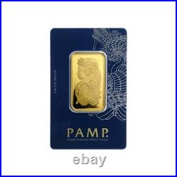 1 oz Gold Bar PAMP Suisse Lady Fortuna Veriscan (In Assay). 9999 Fine