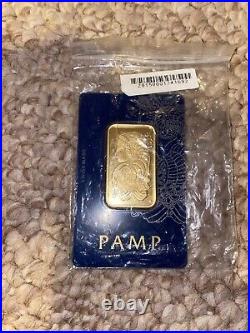1 oz Gold Bar PAMP Suisse Lady Fortuna Veriscan (In Assay). 9999 Fine