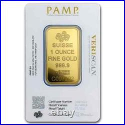 1 oz Gold Bar PAMP Suisse Lady Fortuna Veriscan (In Assay). 9999 Fine
