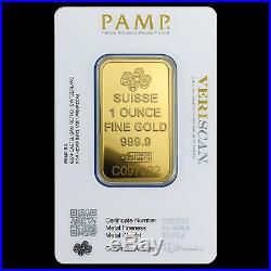 1 oz Gold Bar PAMP Suisse Lady Fortuna Veriscan (In Assay). 9999 Fine