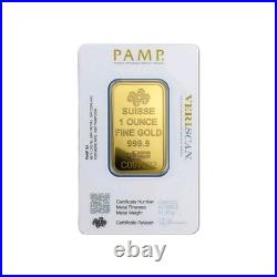 1 oz Gold Bar PAMP Suisse Lady Fortuna Veriscan (In Assay). 9999 Fine