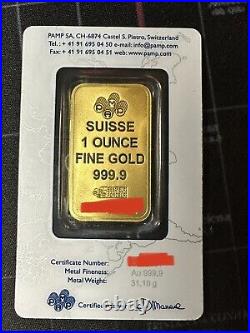 1 oz Gold Bar PAMP Suisse New Design. 9999 Fine Sealed in Assay