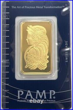 1 oz Gold Bar Pamp Suisse. 9999 Fine Gold Fortuna Design Classis Assay Card