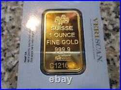 1 oz Gold Bar Pamp Suisse Lady Fortuna. 9999 Fine Veriscan (In Assay)