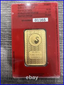 1 oz Gold Bar Perth Mint Dragon 999.9 Fine in Assay