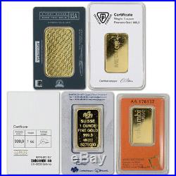 1 oz. Gold Bar Random Brand Secondary Market 999.9 Fine in Assay