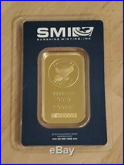 1 oz Gold Bar SMI Sunshine Minting, inc (In Assay Card). 9999 Fine Gold