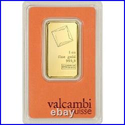 1 oz Gold Bar Valcambi Suisse. 9999 Fine Gold (In Assay Card) In Stock