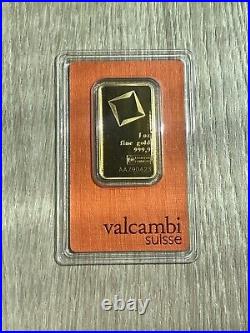 1 oz. Gold Bar Valcambi Suisse 999.9 Fine in Assay