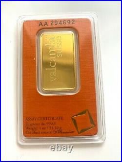 1 oz Gold Bar Valcambi Suisse Sealed In Assay. 9999 Fine