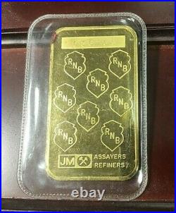 1 oz Johnson Matthey Republic National Bank Gold Bar. 9999 Fine with COA & BOX