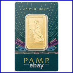 1 oz PAMP Suisse Gold Bar Lady of Liberty Green Carded Assay 9999 Fine Pure
