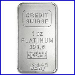 1 oz Platinum Bar Credit Suisse (. 9995 Fine, withAssay) SKU #49174