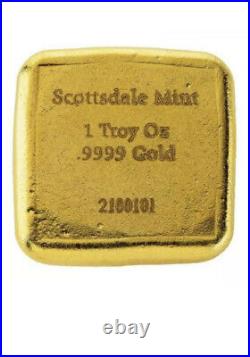 1 oz Scottsdale Mint Lion Cast Gold Bar. 9999 Fine Gold