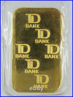 1 troy oz Gold Bar Johnson Matthey JM TD Bank Canada 9999 Fine Au 001030