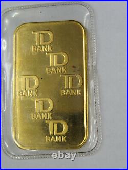 1 troy oz Gold Bar Johnson Matthey JM TD Bank Canada 9999 Fine Au 001030