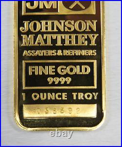 1 troy oz Gold Bar Johnson Matthey JM TD Bank Canada 9999 Fine Au 036592