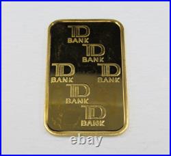 1 troy oz Gold Bar Johnson Matthey JM TD Bank Canada 9999 Fine Au 036592