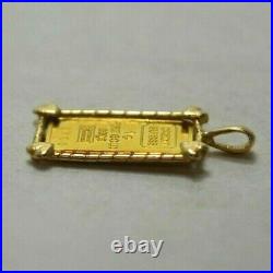 1g 9999 Fine Gold Bar Credit Suisse In 14k Yellow Gold Bezel Pendant With Hearts